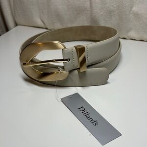 Dillards White Belt With Gold Buckle | Sz L | NWT